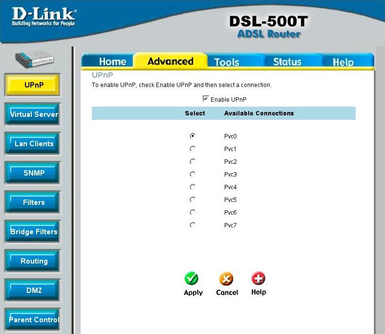 Включаем режим UPnP в D-Link DSL 500T