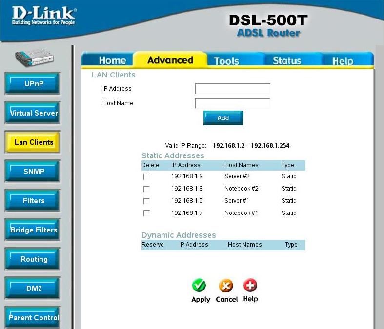 прописываем IP-адреса клиентов для настройки port forwarding